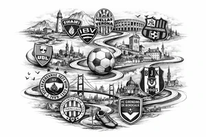 Iceland x3 (sindri, ibv, stjarnan) Italy x2 (Verona, Sassuolo) Spain (Logrono) Turkey x2 (Fenerbahce, Besiktas) Hungary (Fradi) France (Bordeaux) Something to do with football journey, Fine line surreal style tattoo idea