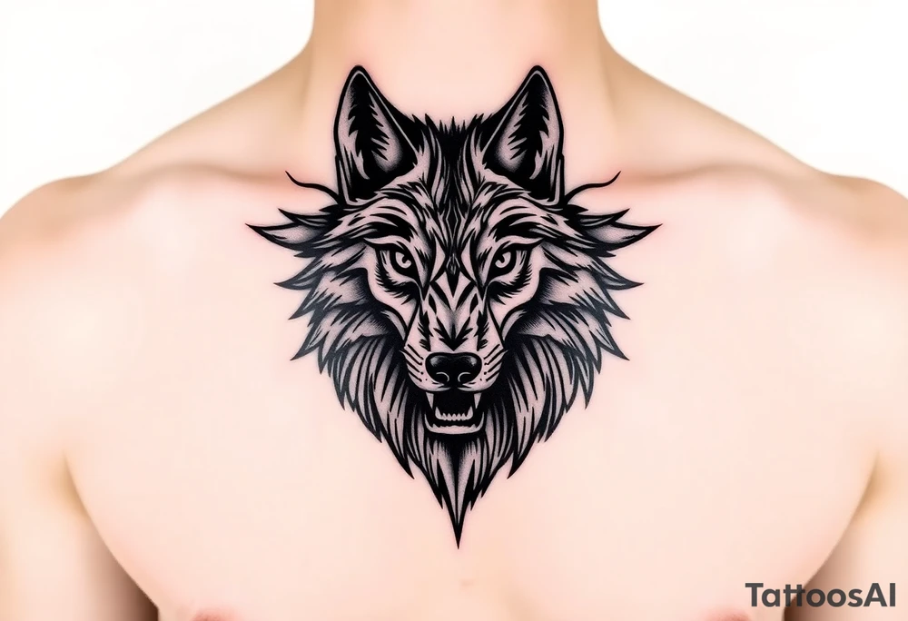 wolf on chest tattoo idea
