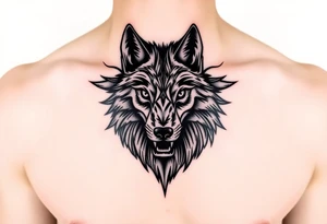 wolf on chest tattoo idea