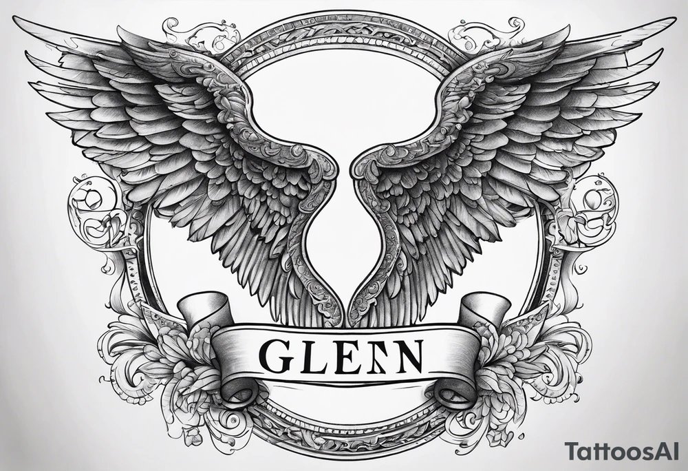 Angel Wings with the word Glenn in the middle tattoo idea