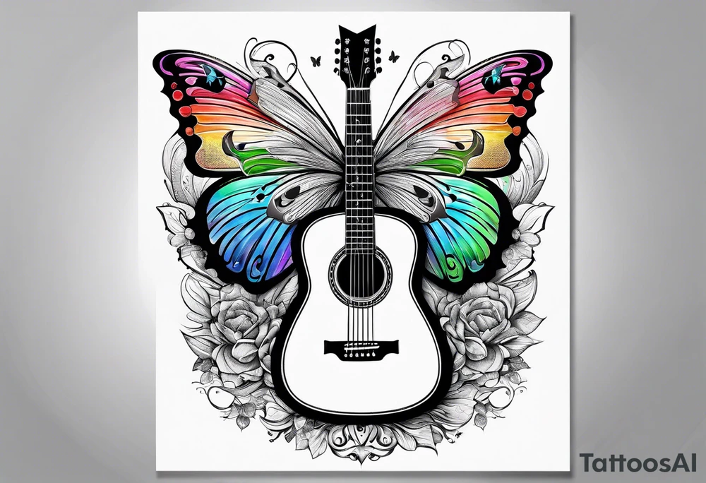 Guitar, butterfly, rainbow, Nintendo tattoo idea