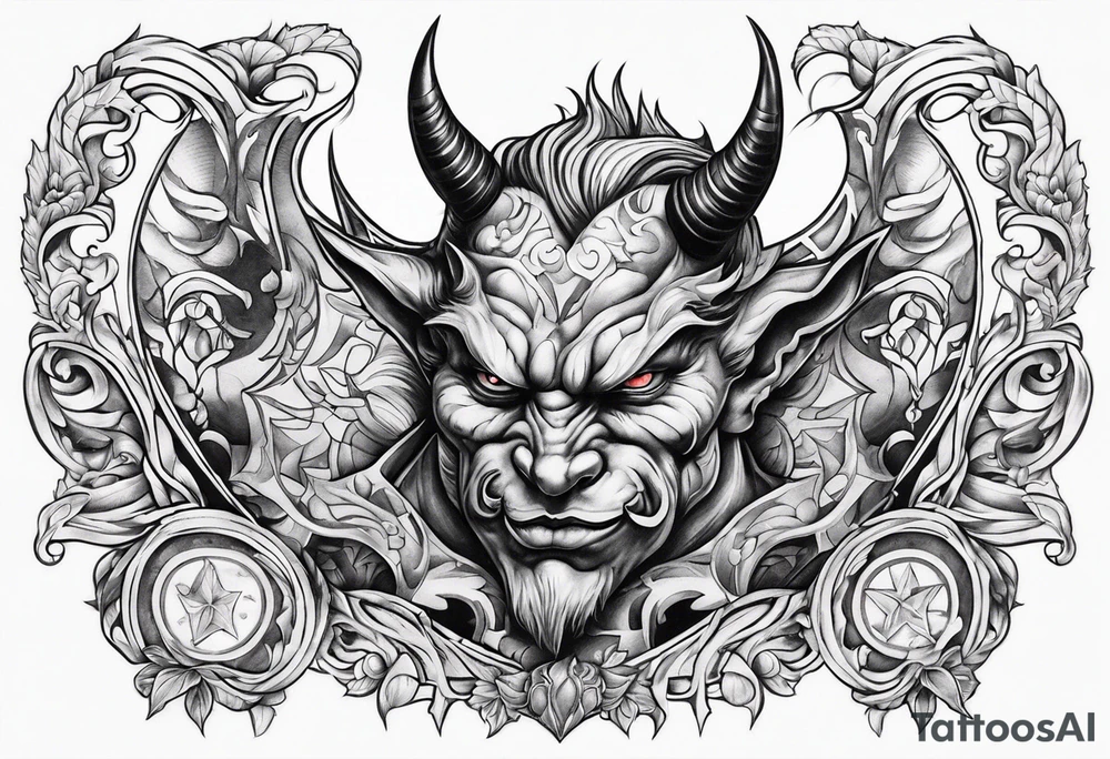 old school devil placed in the chest tattoo idea