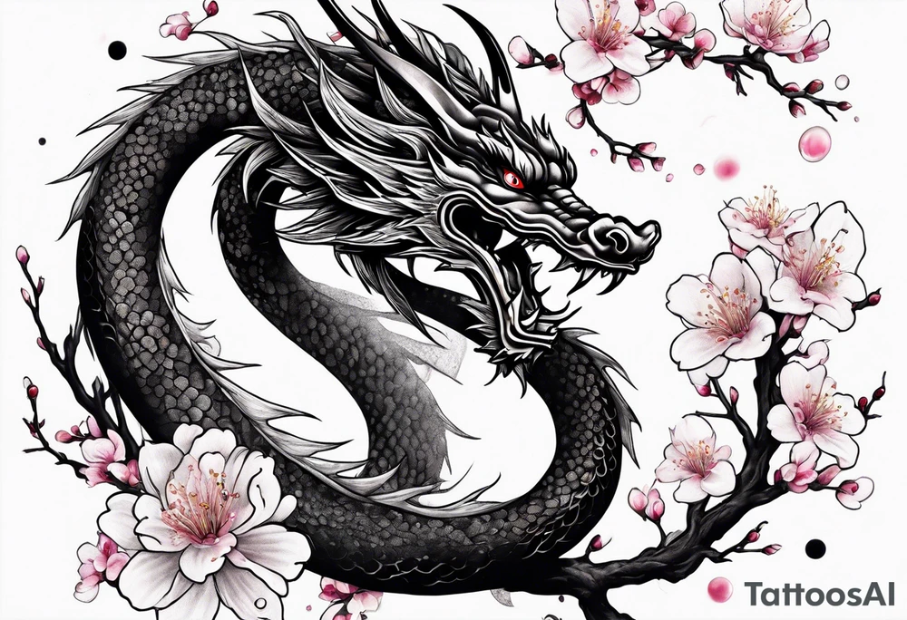 Haku dragon with  cherry blossoms  and soot sprites tattoo idea