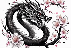 Haku dragon with  cherry blossoms  and soot sprites tattoo idea