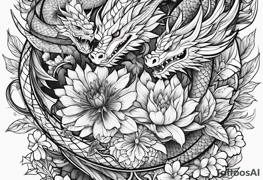 Flower and dragon tattoo idea
