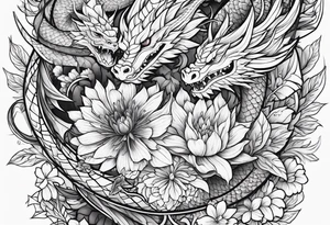 Flower and dragon tattoo idea