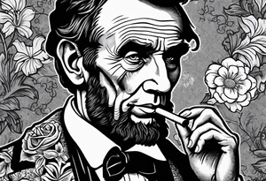 Abraham Lincoln smoking a cigar  in a flowered suit jacket doing karate tattoo idea