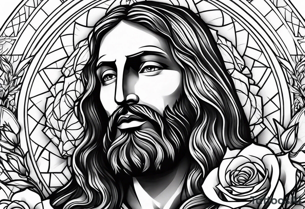 Jesus with two roses tattoo idea