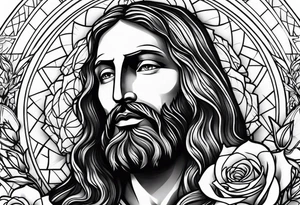 Jesus with two roses tattoo idea