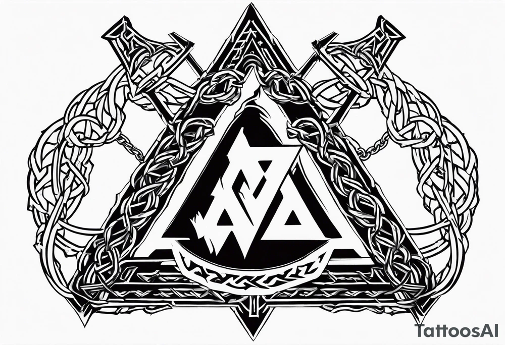 Valhalla sword shield axe barbed wire chains valknut fire tattoo idea Valhalla sword shield axe barbed wire chains valknut fire tattoo idea