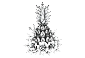 powerful pineapple with a crown,and diamonds and roses and peaches tattoo idea