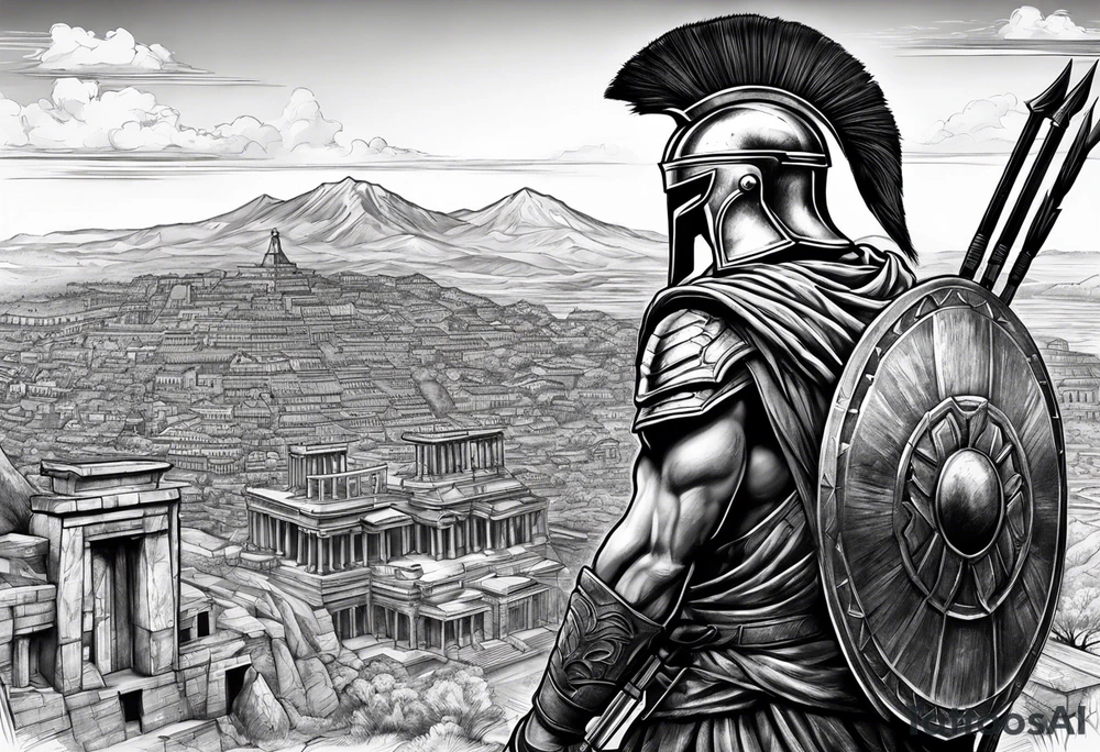 spartan solider looking at ancient city in background tattoo idea spartan solider looking at ancient city in background tattoo idea