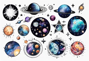 Create a cosmic-themed tattoo that spans my entire chest. Include elements like planets, stars, and galaxies to symbolize the vastness of the universe and create a celestial masterpiece tattoo idea