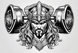 The Mighty Thor not so muscular profile with mjolnir with the entire design shown tattoo idea