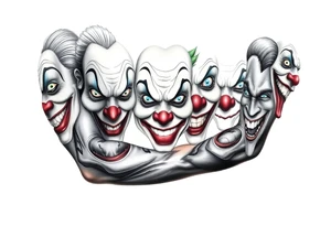 creative collage of each different emotion in different tyoe of clown faces tattoo idea