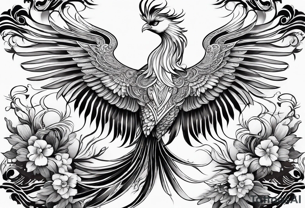asian elegant phoenix
with a long neck, with no wings, graceful tattoo idea