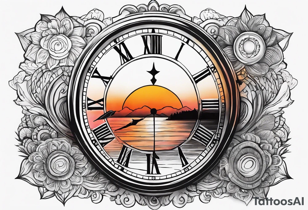 time element in sunset for man simple design tattoo idea