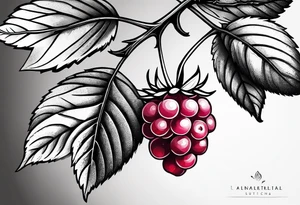 a small skinny raspberry branch that is hanging upside down tattoo idea