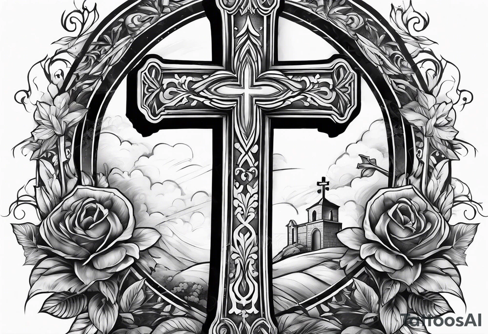 cross coming out of a grave tattoo idea