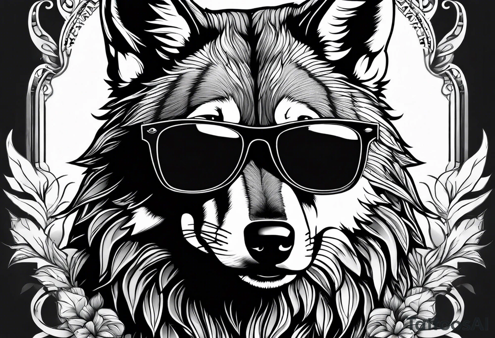 Badass wolf wearing sunglasses tattoo idea