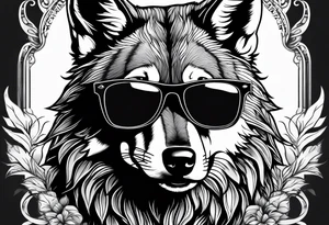 Badass wolf wearing sunglasses tattoo idea