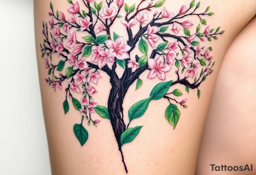 Lilly of the vally plants underneath a blooming hawthorn tree tattoo idea