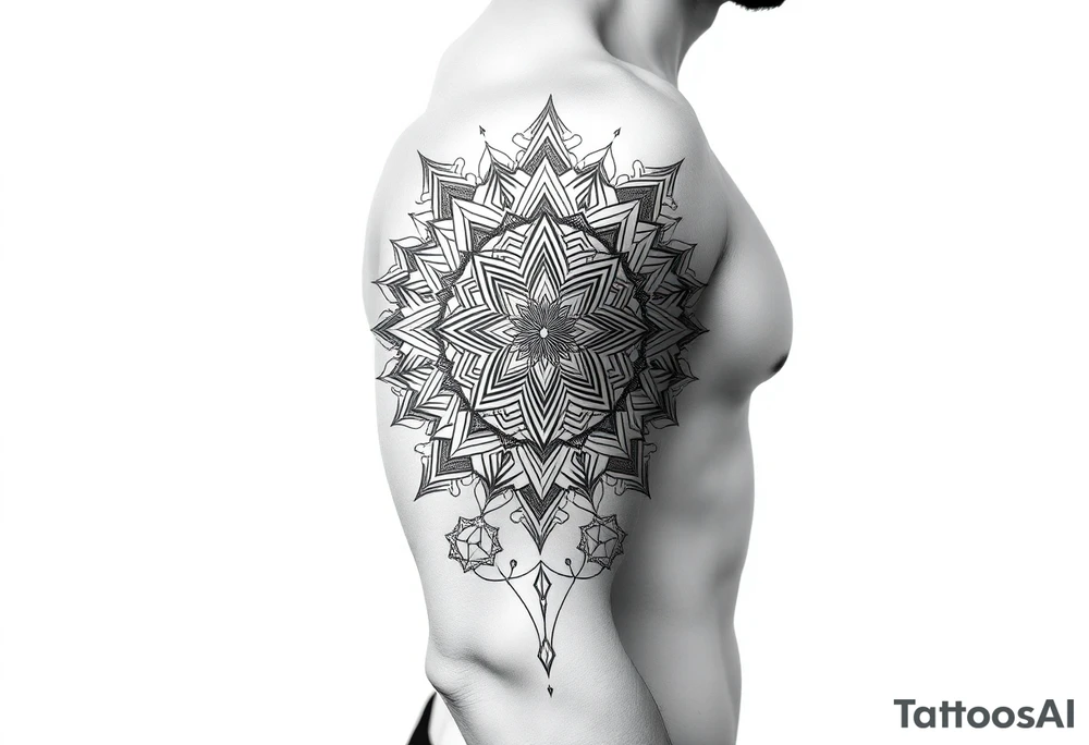 intricate mandala with sacred geometry and cosmic elements tattoo idea