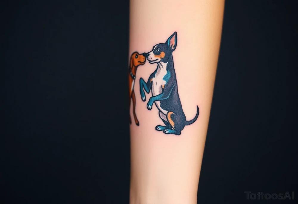 rednose pitbull and black blue heeler dogs playing together tattoo idea