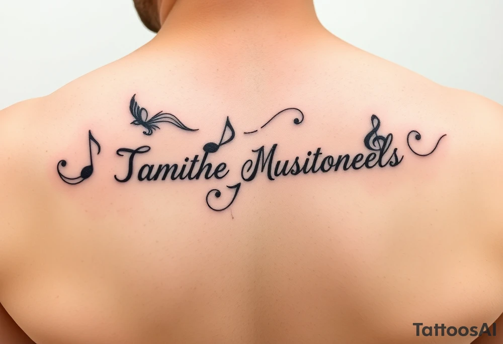 I need an arm tattoo with my kids names in it . 
Connor is the musician and music notes are great 
Charley is an athlete and a bruiser 
Michael is in the Air Force
Bria is a queen and super fun 
Katie is my sunshine 
Cassie is deaf and very thoughtful. tattoo idea