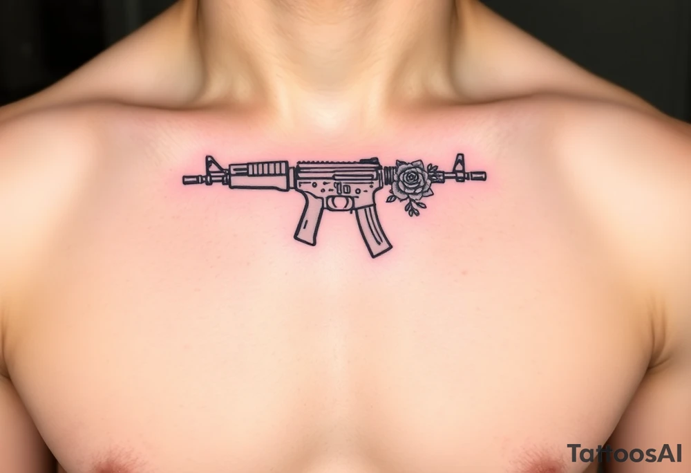 ak 47 black silhouette with floreal details tattoo idea