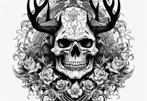 creepy demon with deer skull tattoo idea