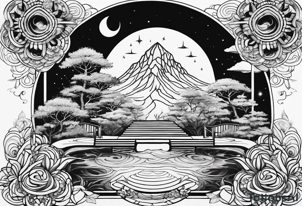 Mystical zen garden tattoo idea