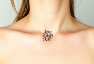 Line tattoo scene with paper plane, globe, play symbol, pause symbol, stop symbol, rewind symbol, mental health awareness tattoo idea