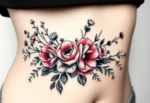 vintage bouquet of wild roses and meadow flowers with morning dew tattoo idea