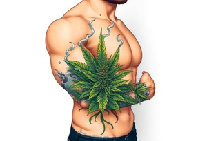 Massive weed plant surrounded by smoke tattoo idea