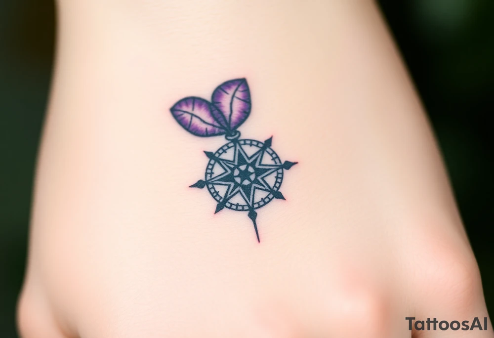 A single Violet with detailed compass at its center representing feminine power and an ankh or Celtic knot tattoo idea