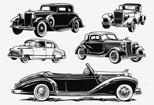 Two old vintage cars facing each other tattoo idea