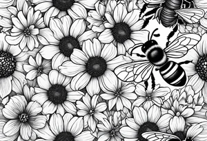 honeycomb, flowers, bumble bees tattoo idea