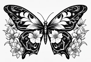Moon and stars moth lily tattoo idea