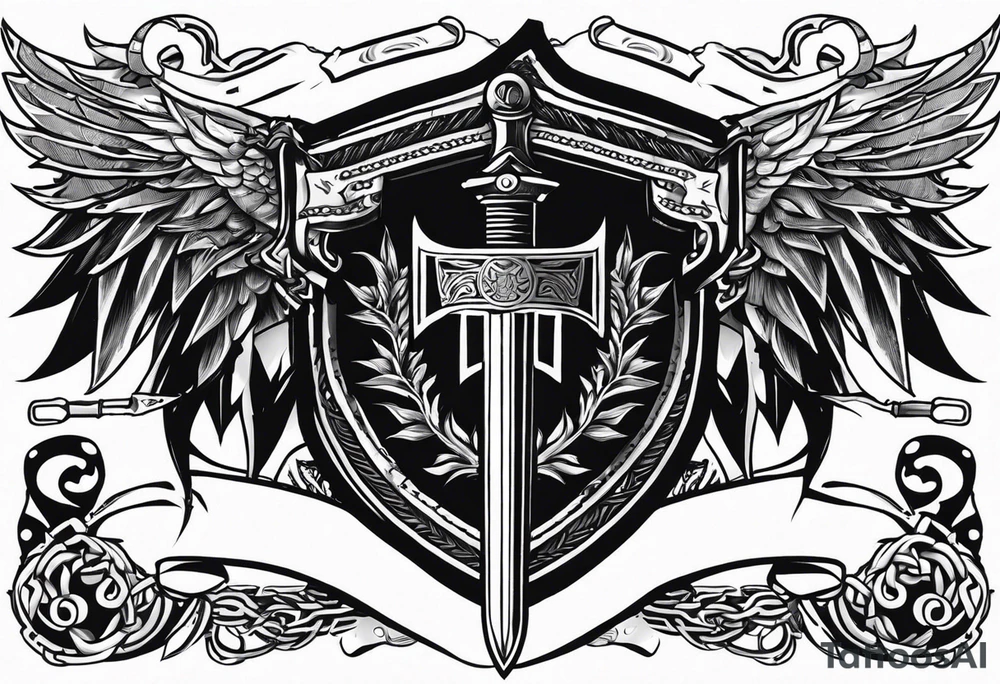 Valhalla sword  fire chains shield wings tattoo idea