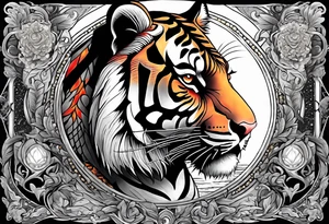 Full right arm sleeve a tiger at the top with a crown and third eye underneath a large hour glass with a brain and heart inside of it tattoo idea
