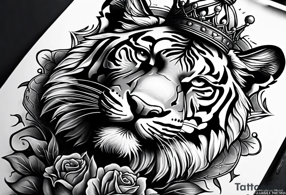 Full right arm sleeve a tiger at the top with a crown and third eye underneath a large hour glass with a brain and heart inside of it tattoo idea