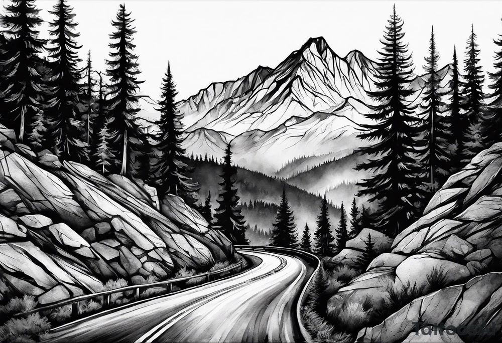 road into mountain tattoo idea