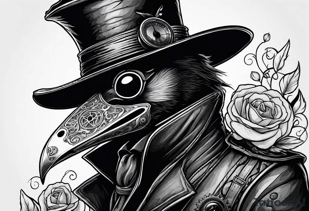 steampunk plague doctor with raven tattoo idea