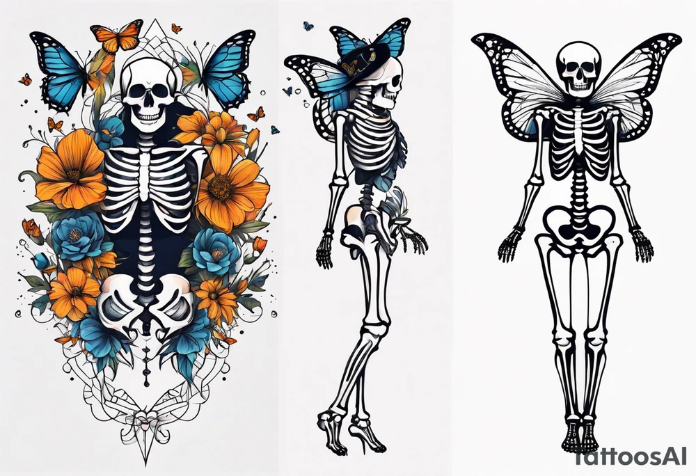 full body skeleton in pieces

 flowers and butterflies
simple design minimal sketch tattoo idea
