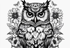 Small owl.with sunflowers and butterflies tattoo idea