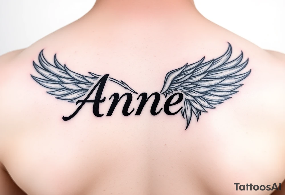 the name Anne in a phoenix feather tattoo idea