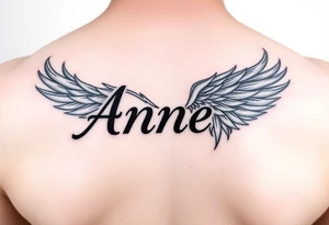 the name Anne in a phoenix feather tattoo idea