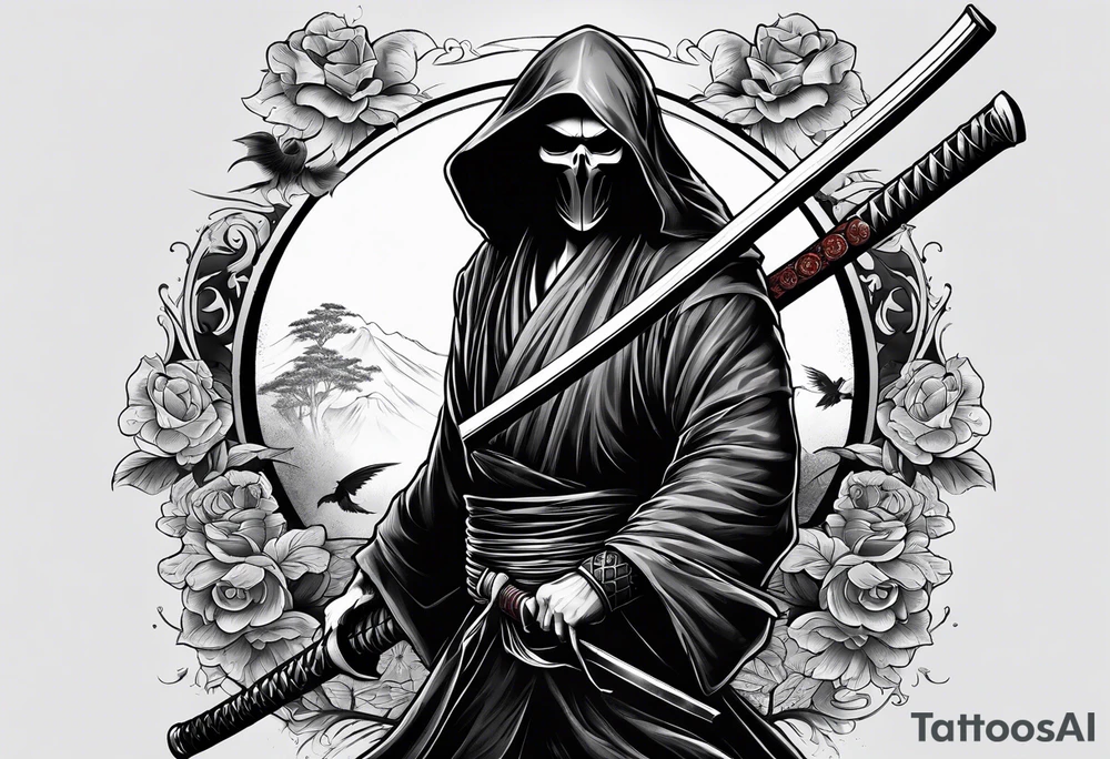 katana with grim reaper tattoo idea