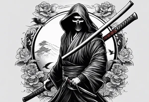 katana with grim reaper tattoo idea